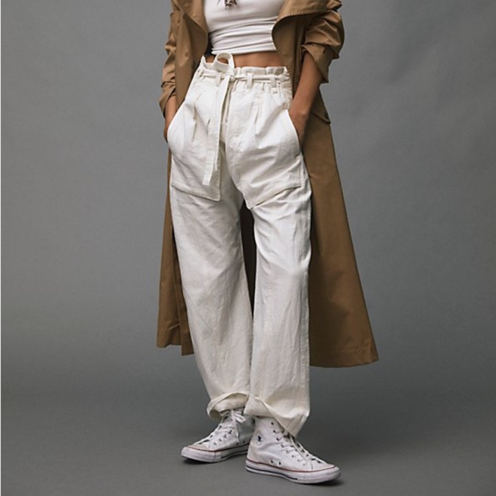 FP FREE PEOPLE | Sky Rider Ecru Drop Crotch | Harem Pants Jumpsuit | Tie Waist